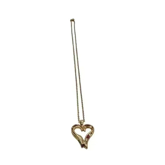 Ruby Large Heart Pendant Necklace 14K Gold EP & Chain cz accents - Picture 5 of 13